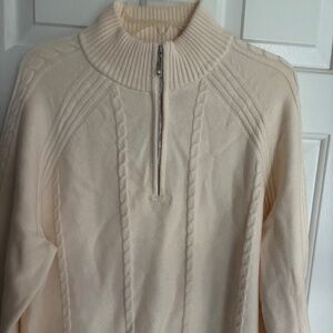 NWOT Chico's Heavy 1/4 Zip Biege High Collar Sweater Size XL